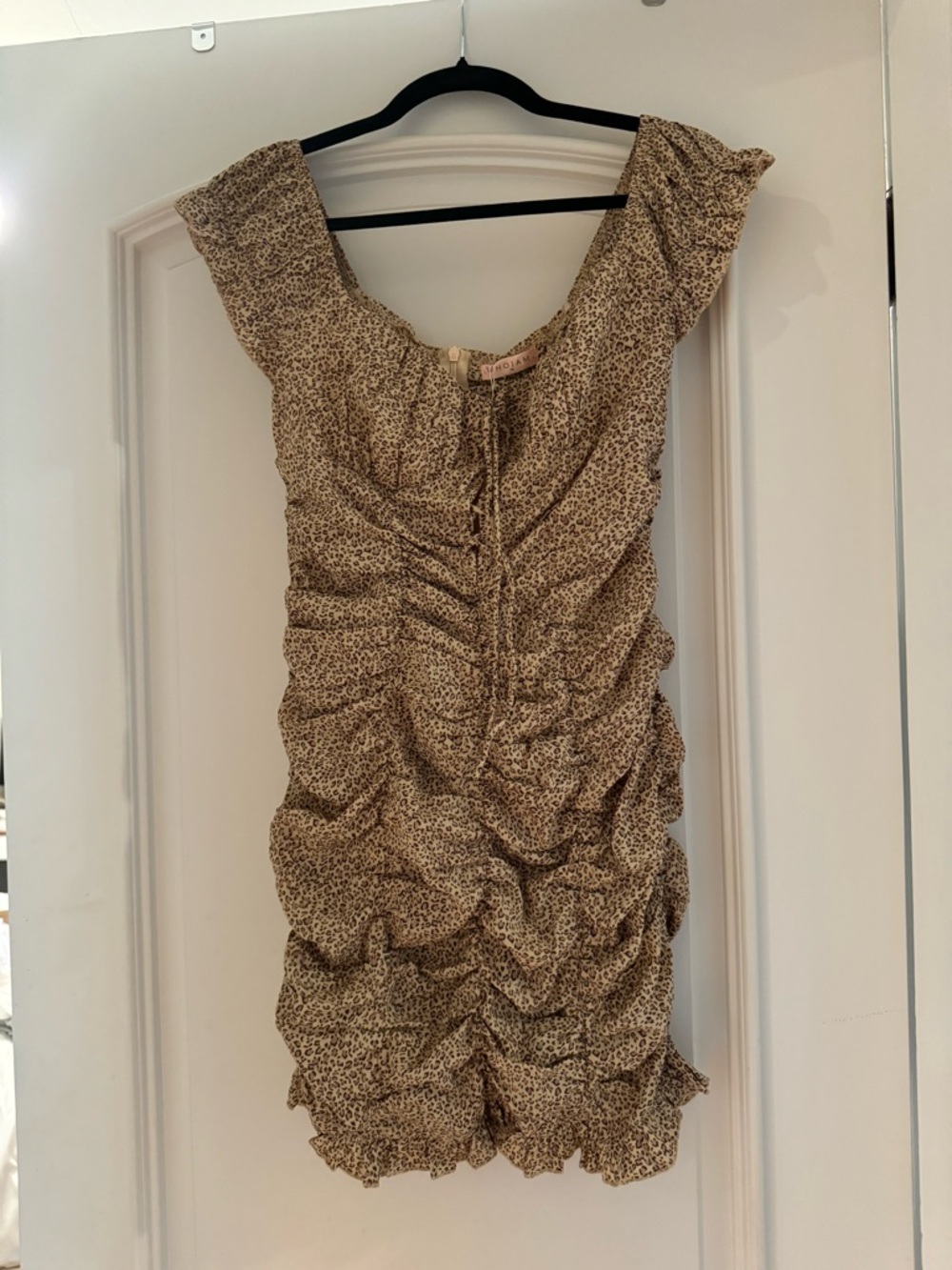 Hello Molly Beige Floral Ruched Mini Dress